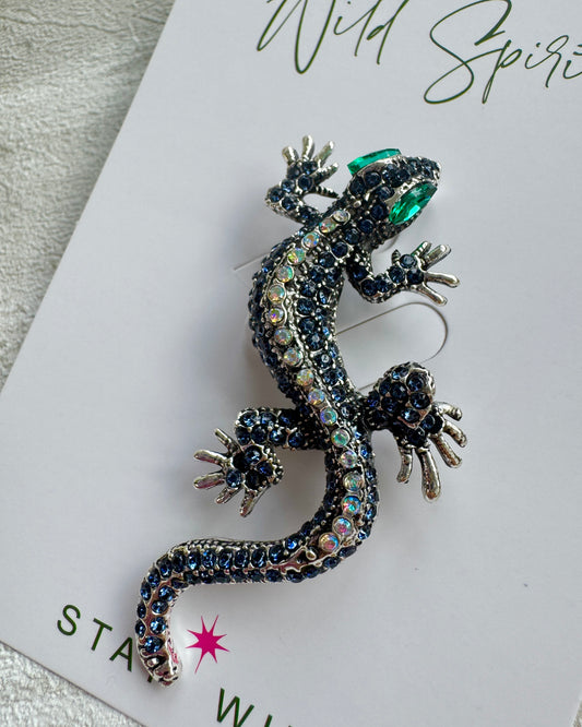 The Navy Gecko Brooch