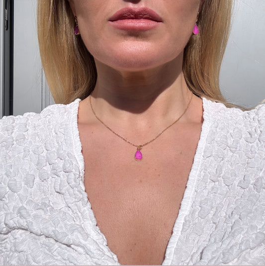 Dainty Pink Druzy Stone Necklace
