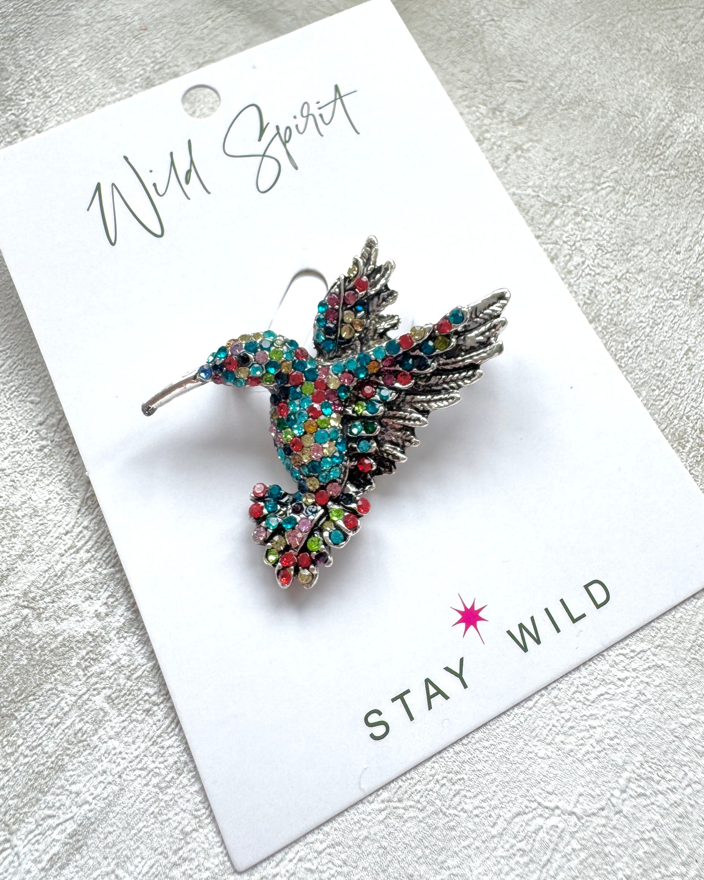 Rainbow Mix Hummingbird Brooch