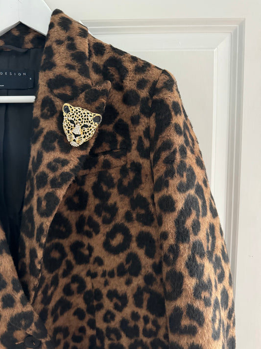 Big Gold Cheetah Head Brooch