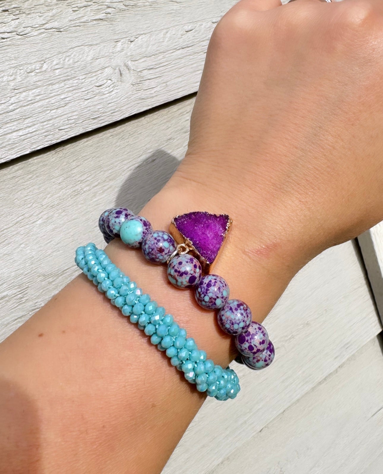 'Viola' Purple & Blue Boho Bracelet Set with Jasper & Druzy Stones