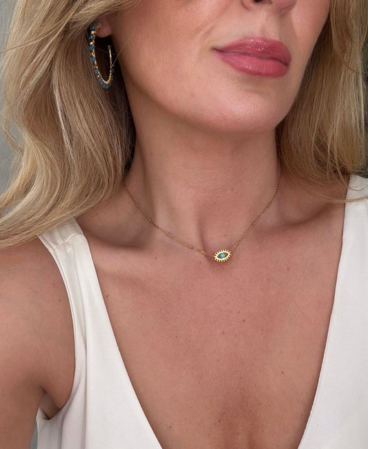 The Isla Evil Eye Gold Plated Waterproof Necklace