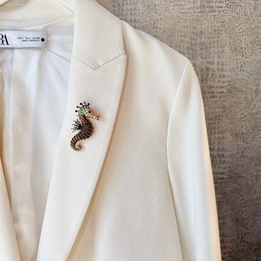 Amber Seahorse Brooch