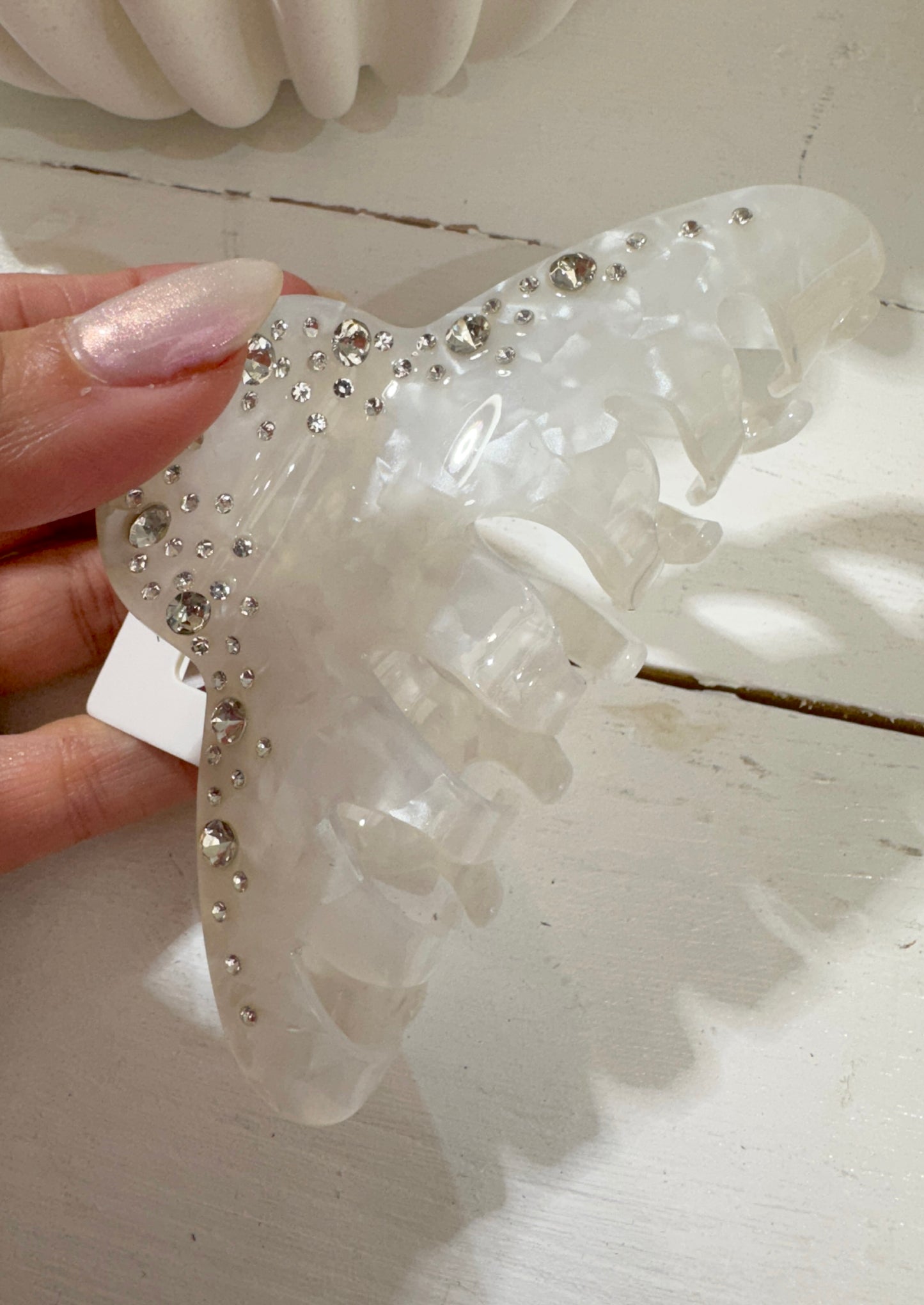 Large Rhinestone White Claw Clip (4 Pack)