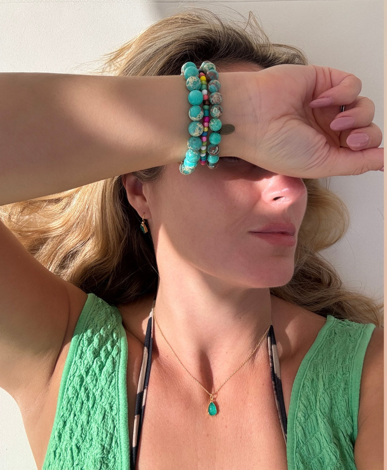 Dainty Gold-Plated Necklace with Green Druzy Stone – Adjustable Layering Necklace