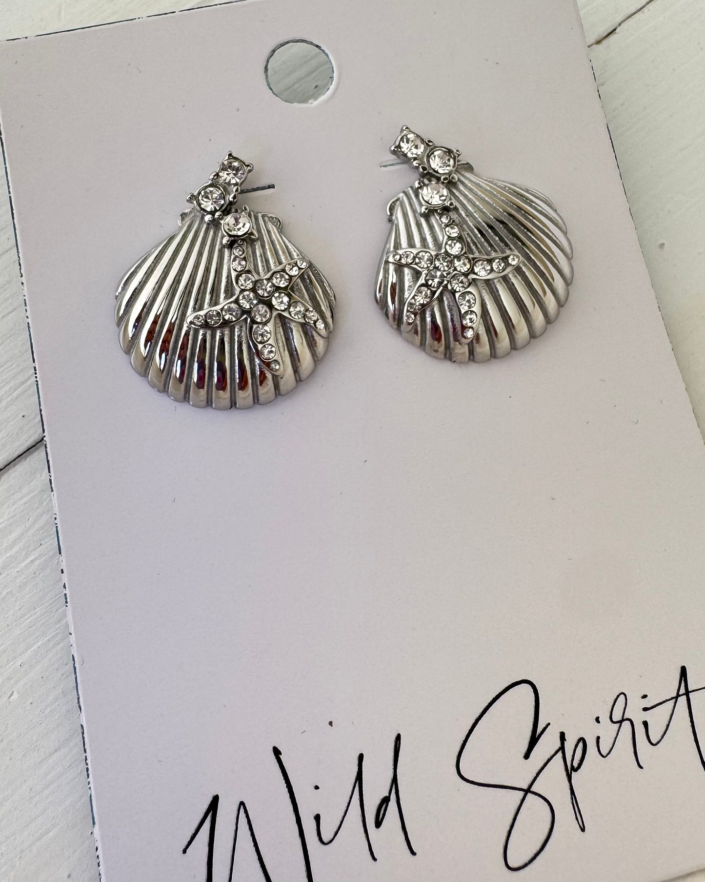 Waterproof Silver Plated Bling Scallop Shell Earrings