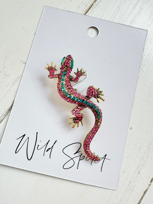 Pink Gecko Brooch