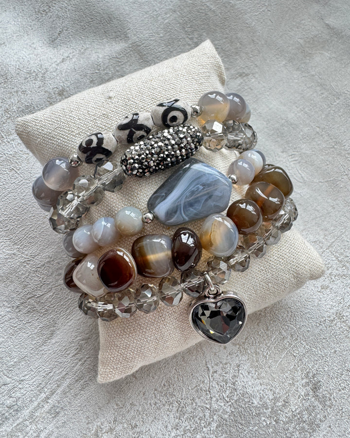 The Wilma Grey Agate Natural Stone Bracelet Stack