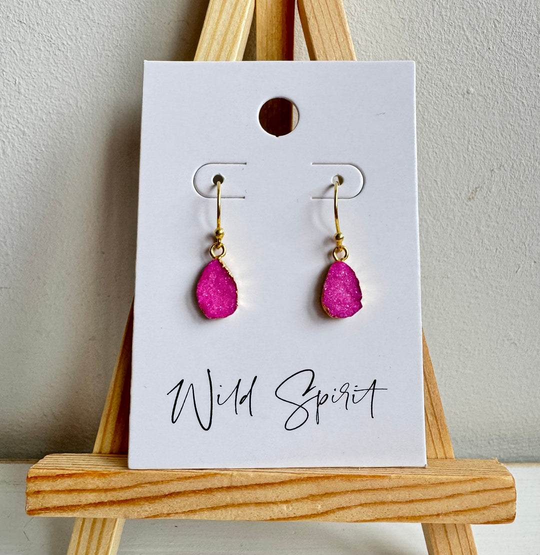 Dainty Pink Mini Druzy Drop Earrings