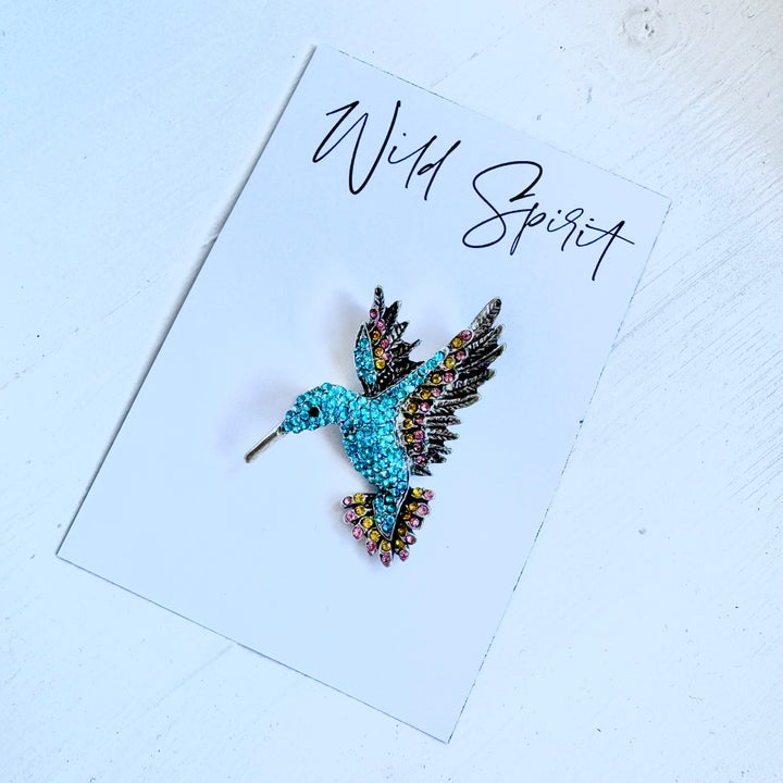 Pink & Blue Mix Hummingbird Brooch