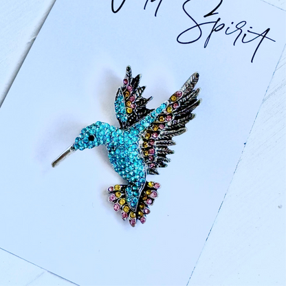 Blue Mix Hummingbird Brooch