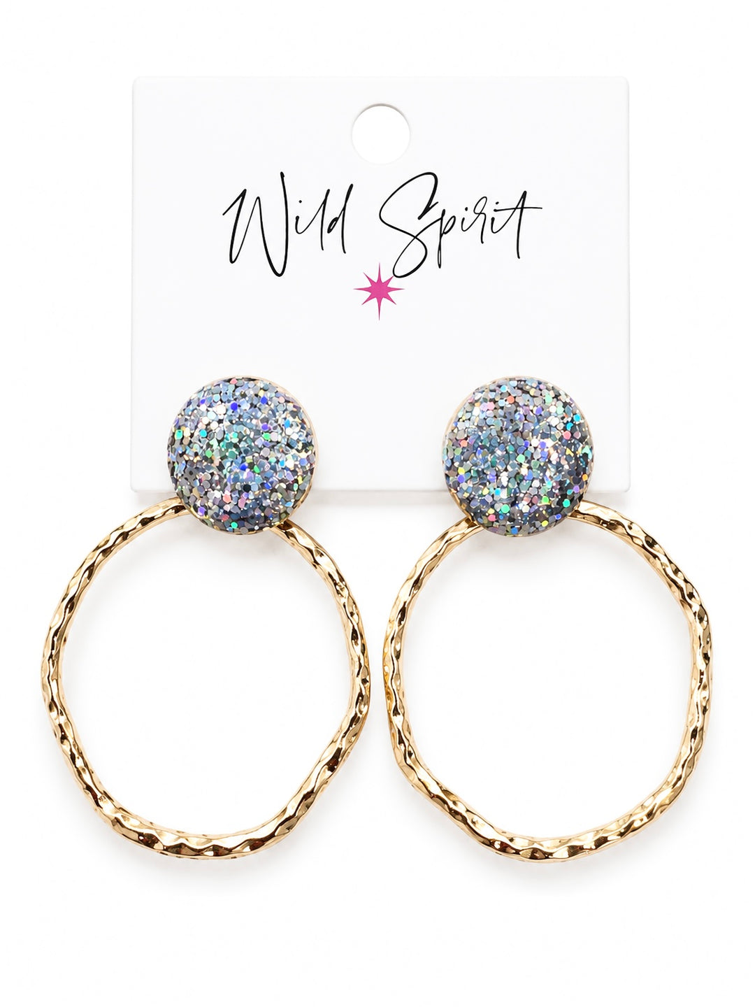 Iridescent Silver Gold Disco Hoop Earrings