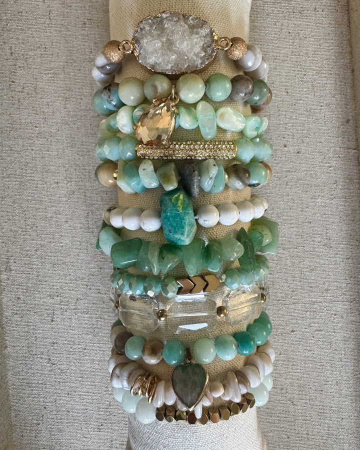 White & Mint Set of 12 Bracelets