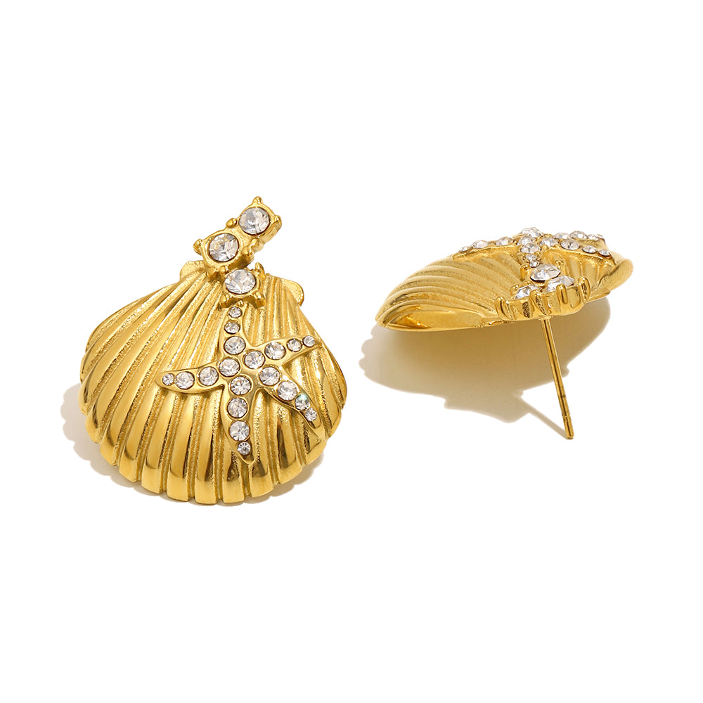 Gold Starfish Bling Shell Earrings