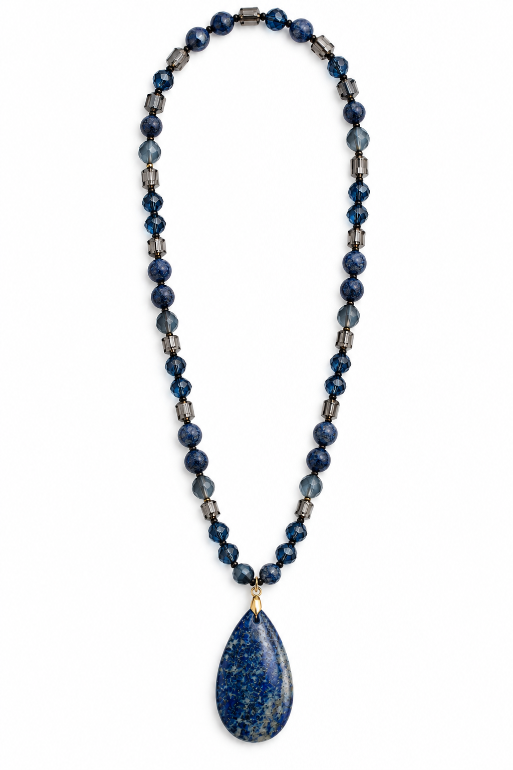 a blue and silver beaded necklace