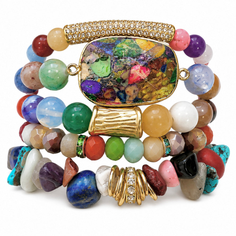 a group of colorful bracelets