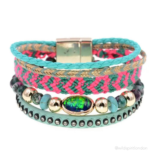 Rae Boho Cuff Bracelet - Pink & Green