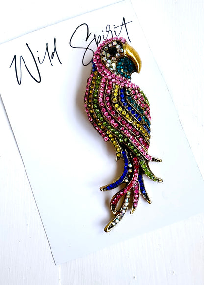 Big Bling Parrot Brooch