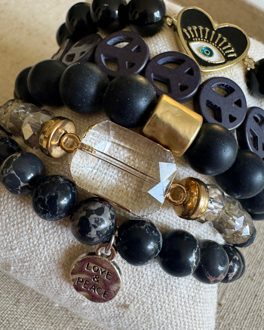 Black Peace & Love Set of 5 Bracelets