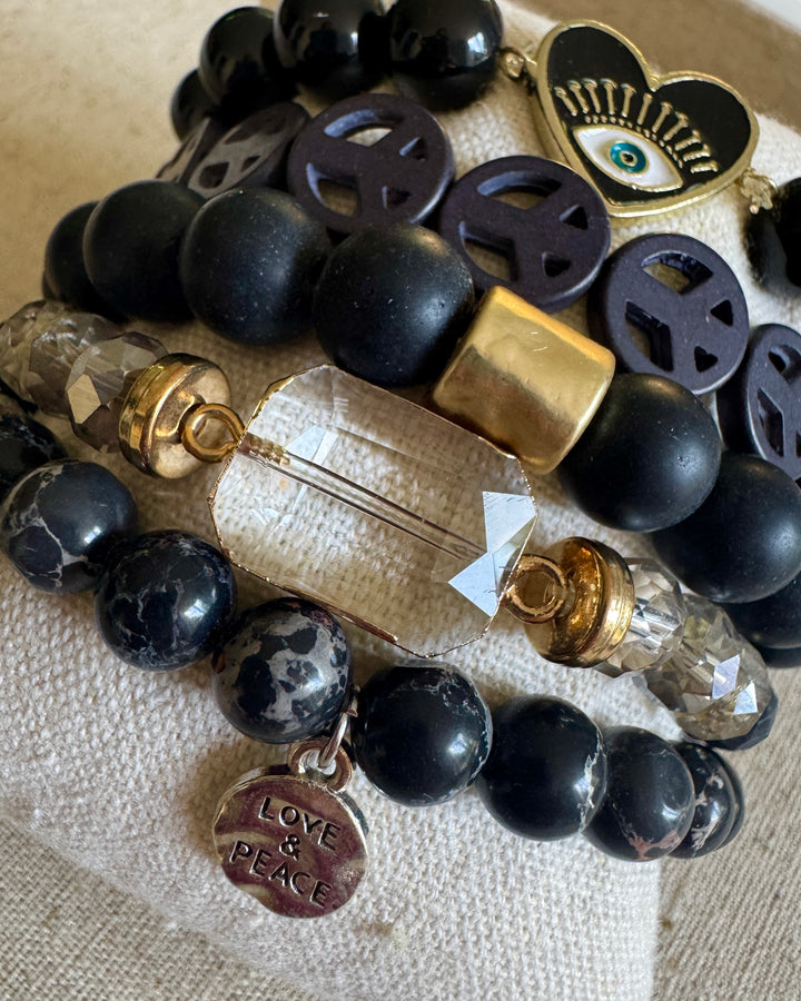 Black Peace & Love Set of 5 Bracelets