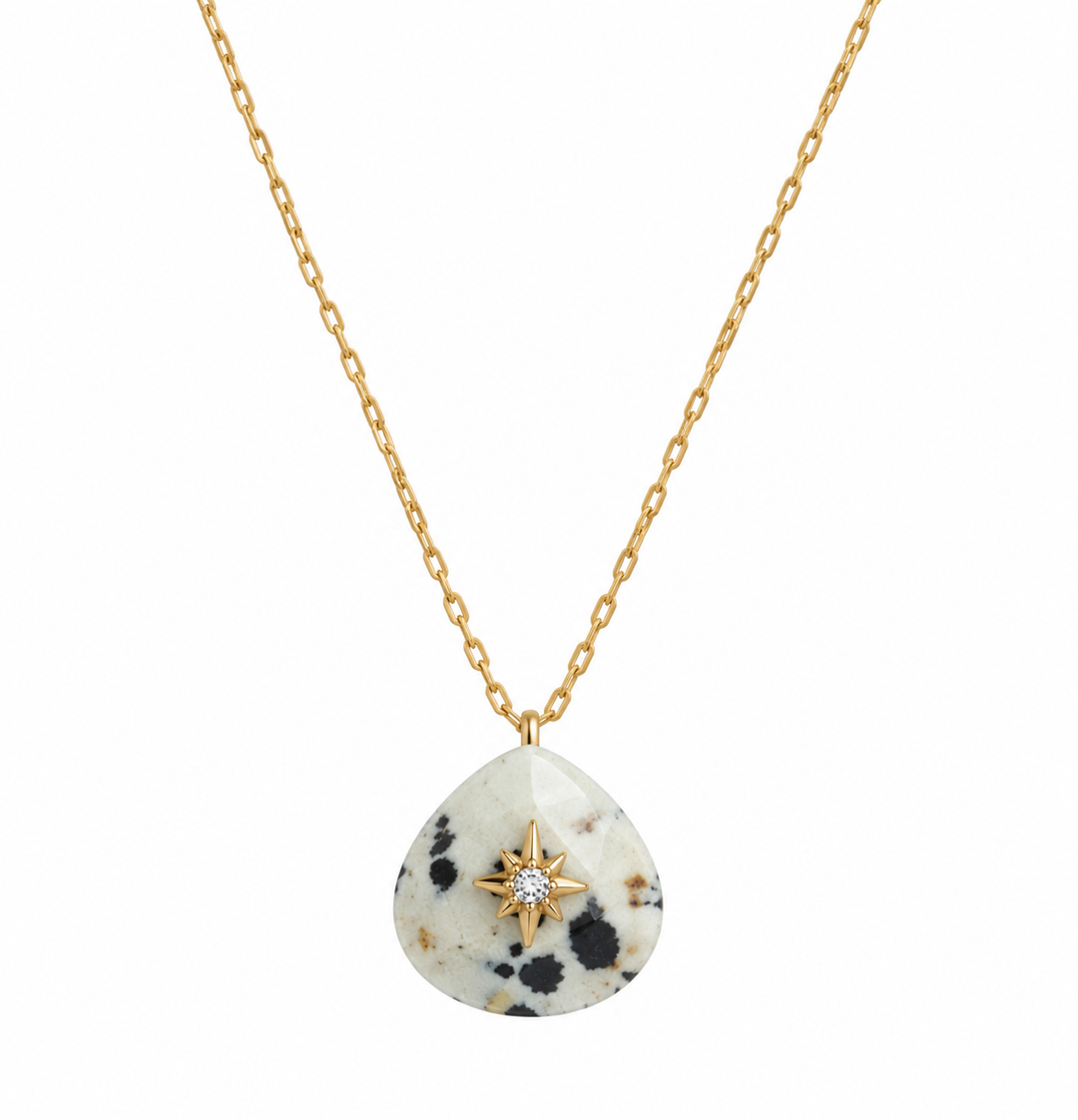 a necklace with a stone pendant and a star on it