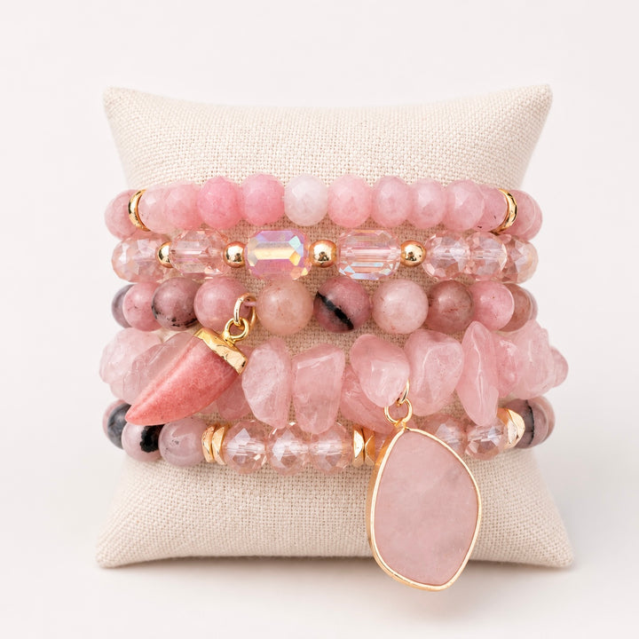 Pink Rose Quartz Natural Stone Bracelet Stack