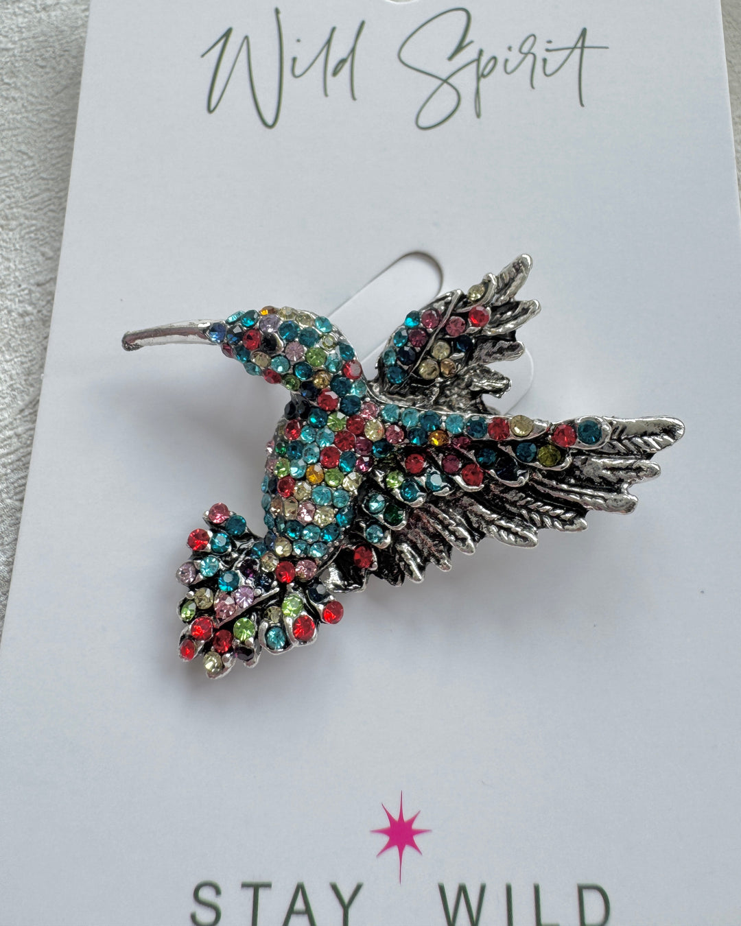Rainbow Mix Hummingbird Brooch