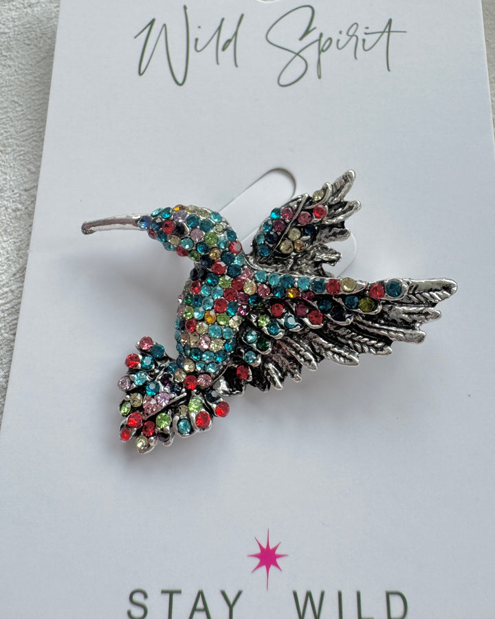 Rainbow Mix Hummingbird Brooch