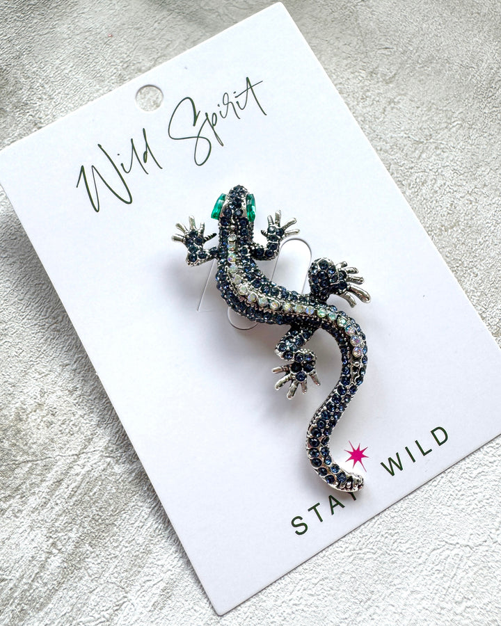 The Navy Gecko Brooch