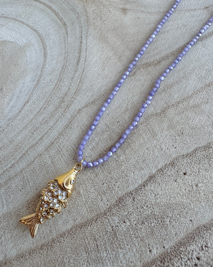 Lilac Shimmerfish Gold Plated Waterproof Necklace