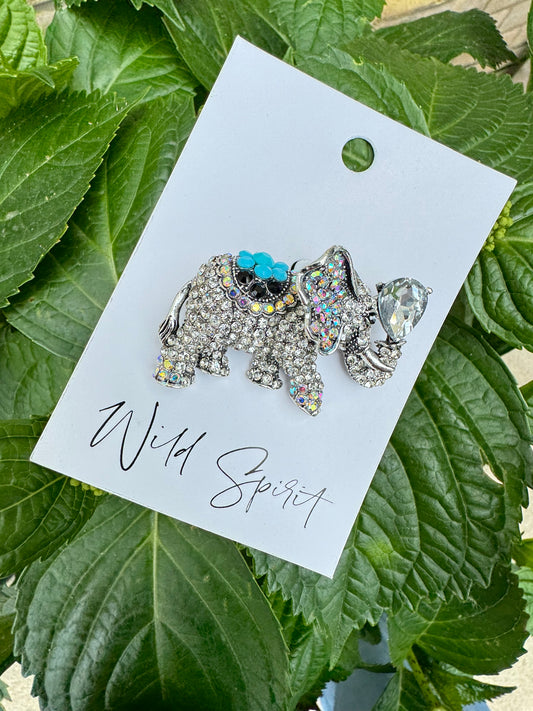 Silver Bling Elephant Brooch