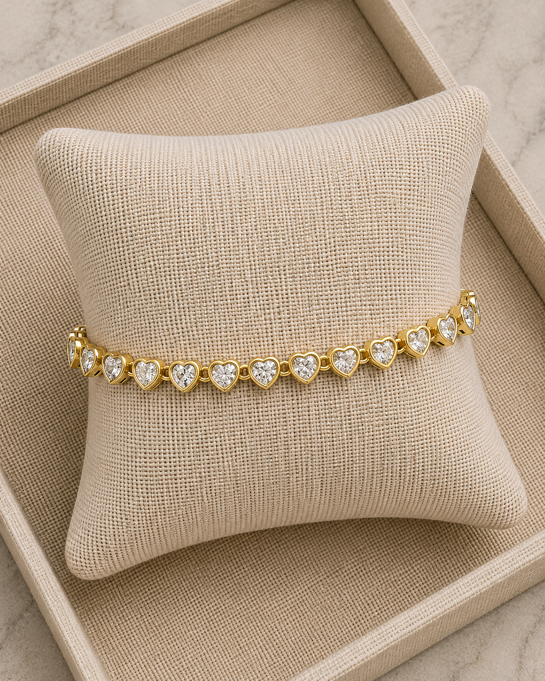 White Love Heart Tennis Bracelet