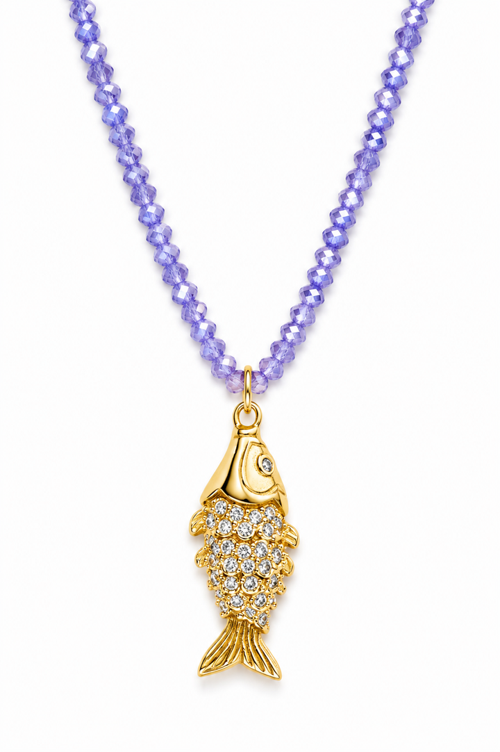 Lilac Shimmerfish Gold Plated Waterproof Necklace