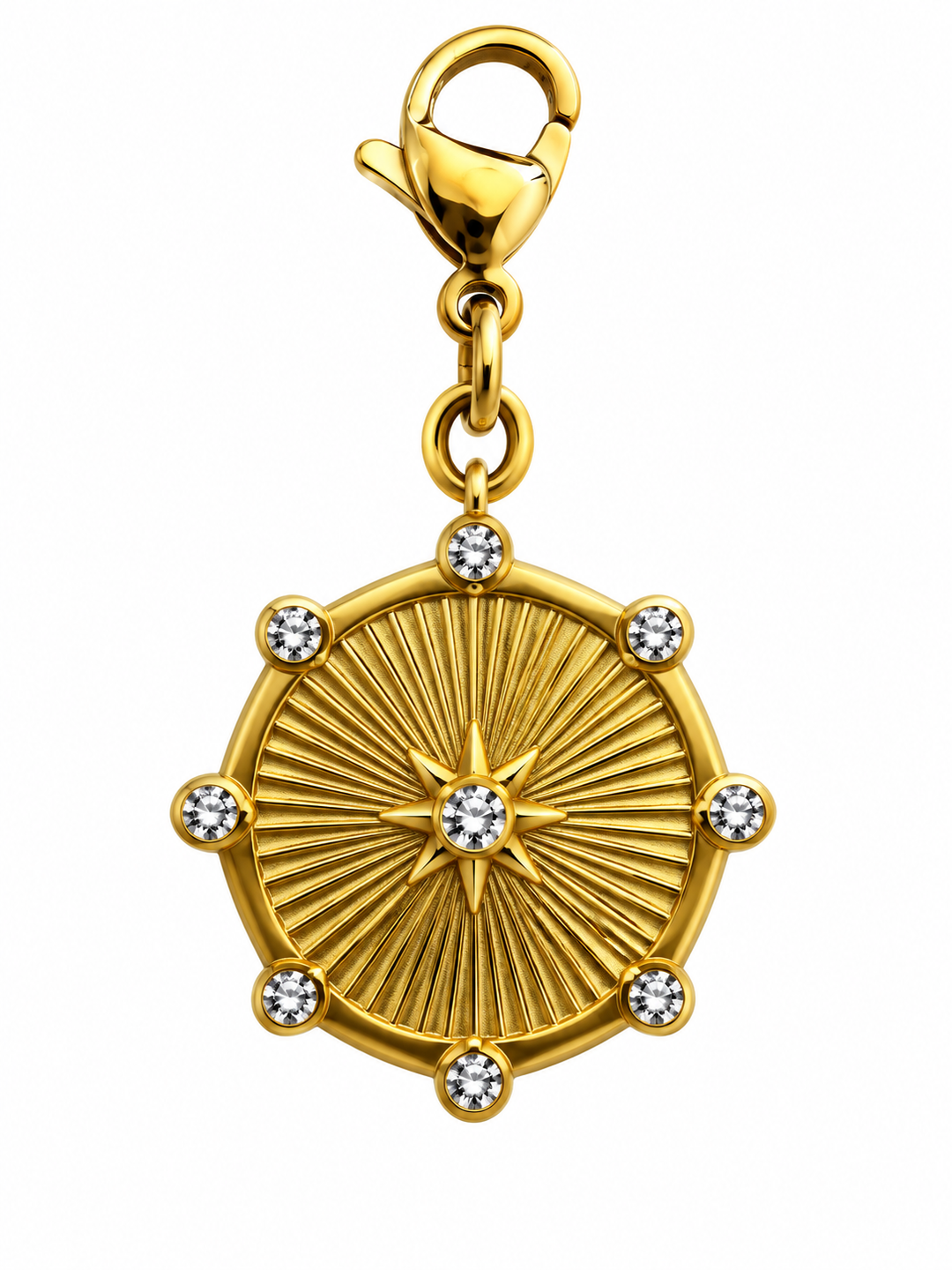 a gold medallion with diamonds