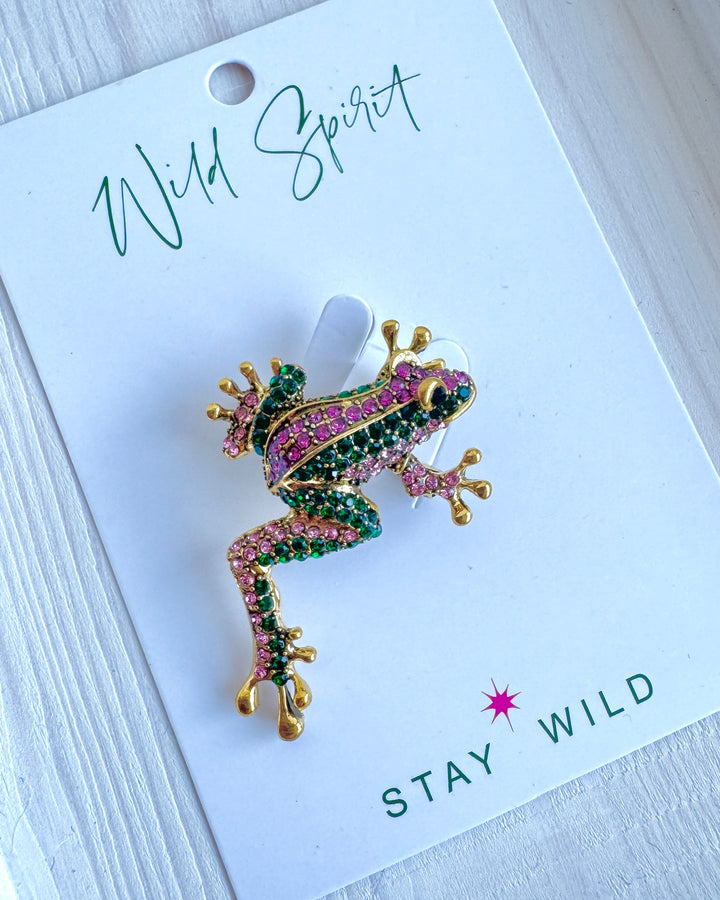 Pink & Green Frog Brooch