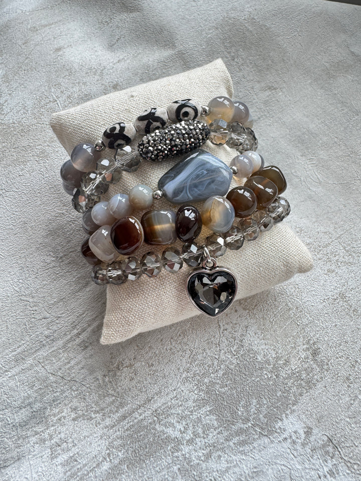 The Wilma Grey Agate Natural Stone Bracelet Stack