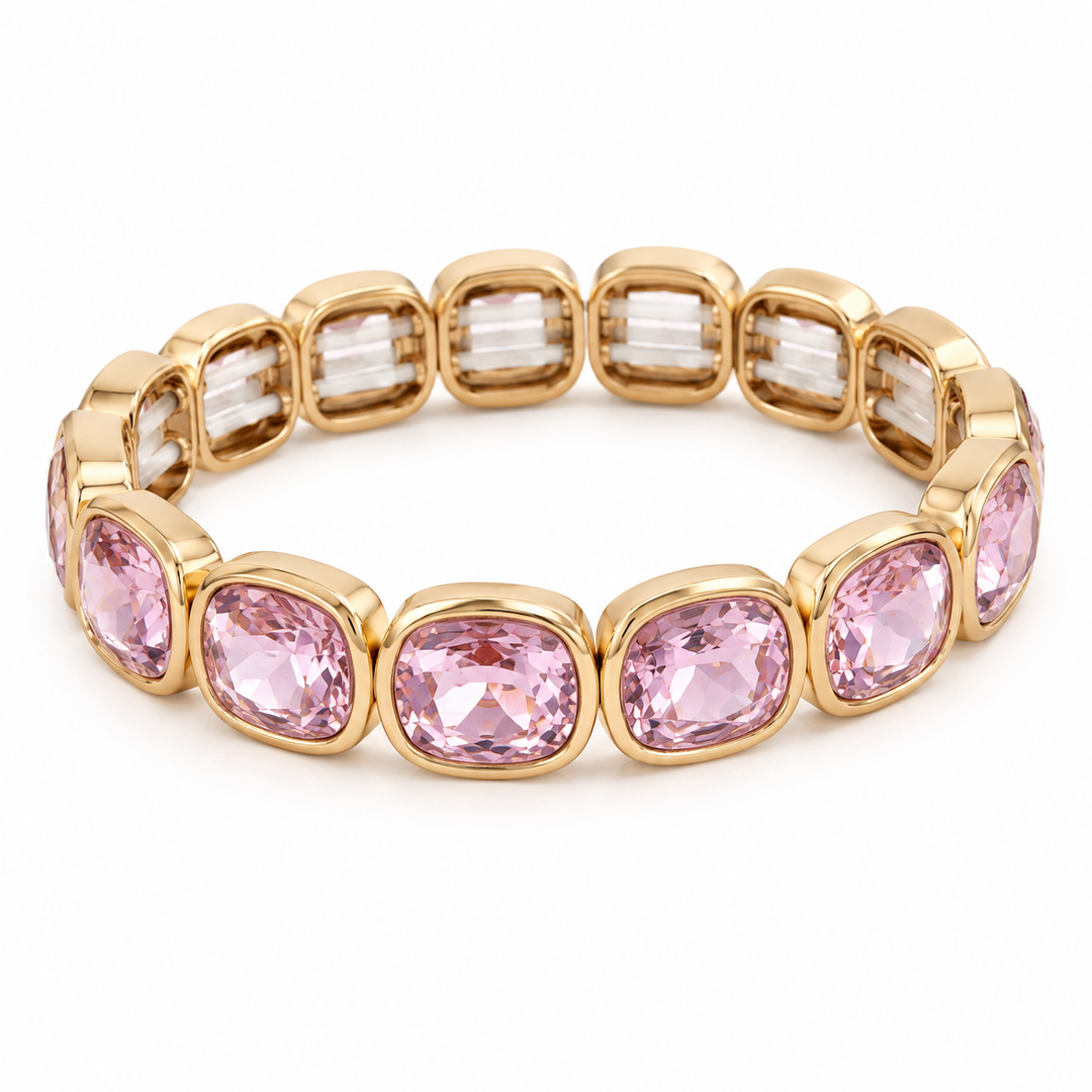 a gold and pink bracelet
