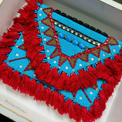 Red & Blue Boho Clutch Bag