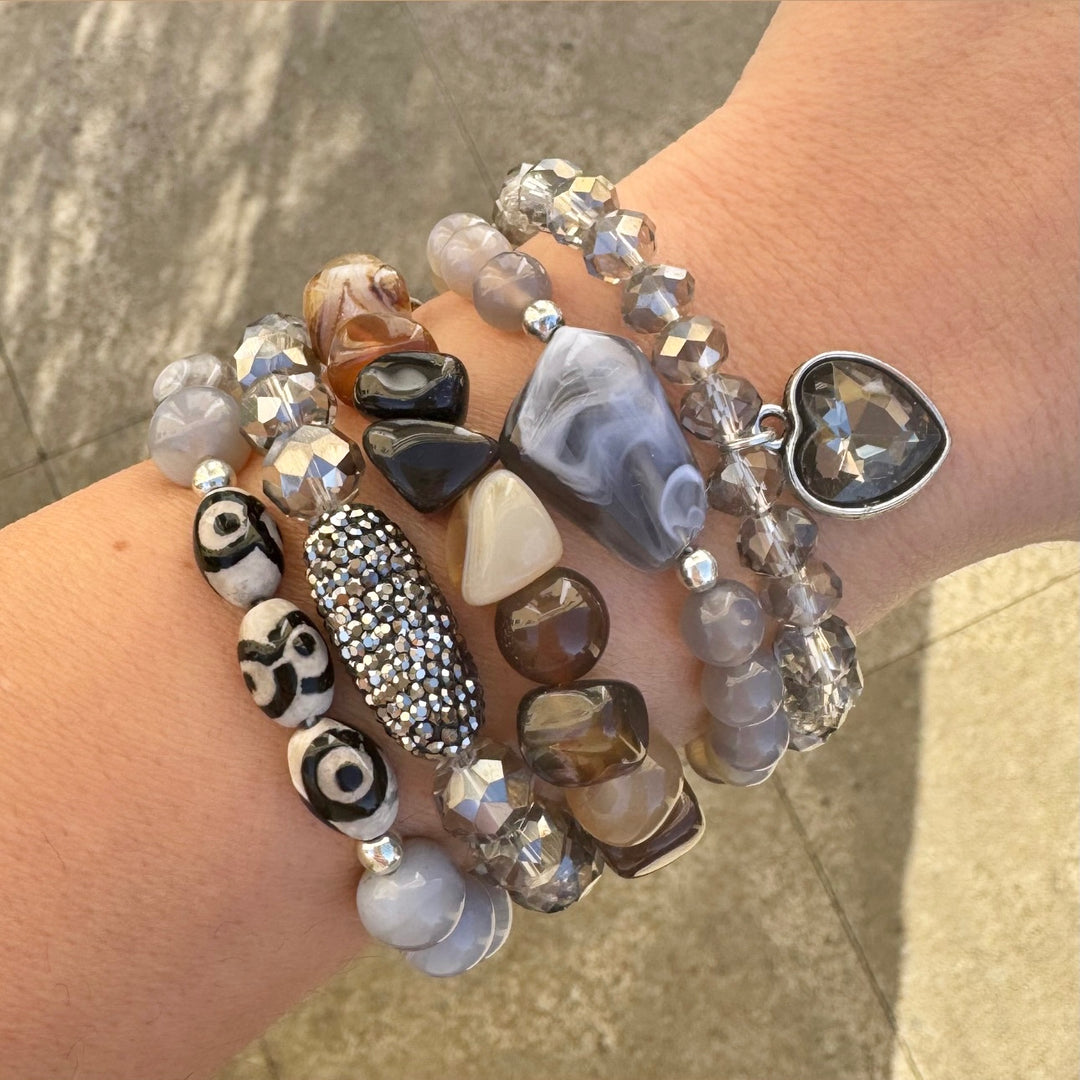The Wilma Grey Agate Natural Stone Bracelet Stack