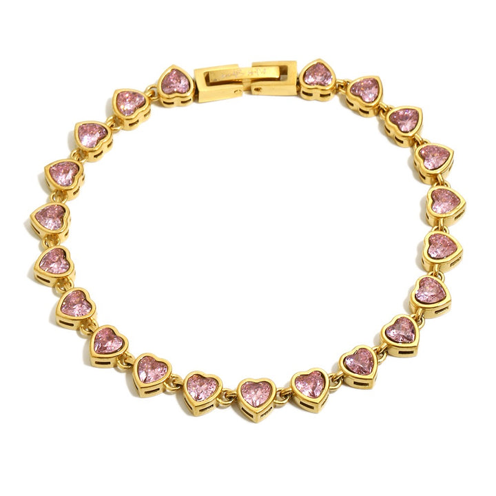 Pink Love Heart Tennis Bracelet