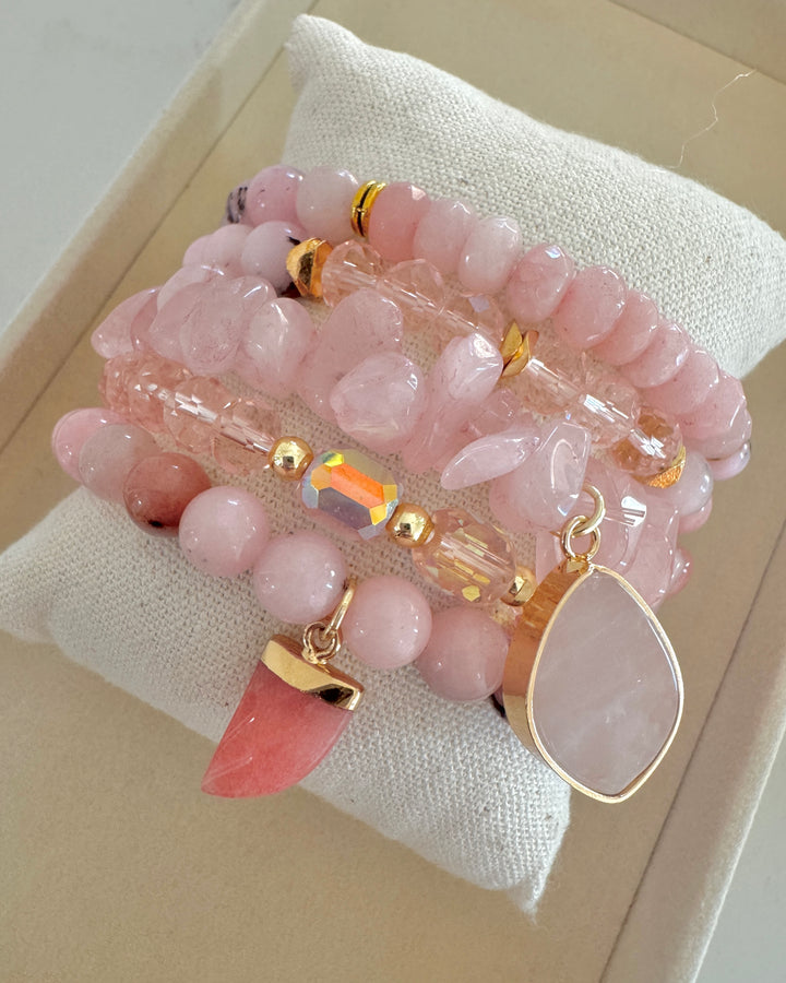 The Blossom Rose Quartz Natural Stone Bracelet Stack