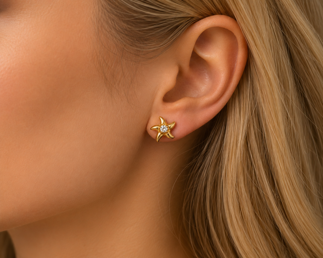 Mini Starfish Gold Plated Waterproof Earrings