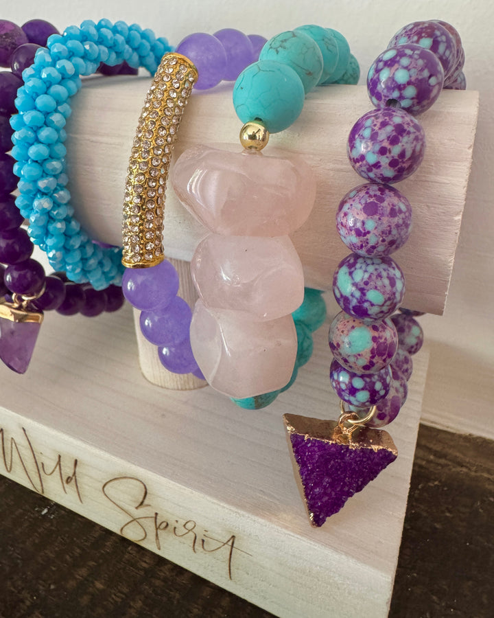 Purple & Turquoise Set of 6 Bracelets