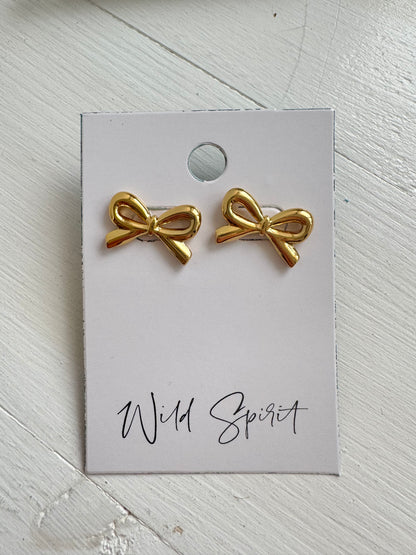 Waterproof Gold Plated Bow Earrings