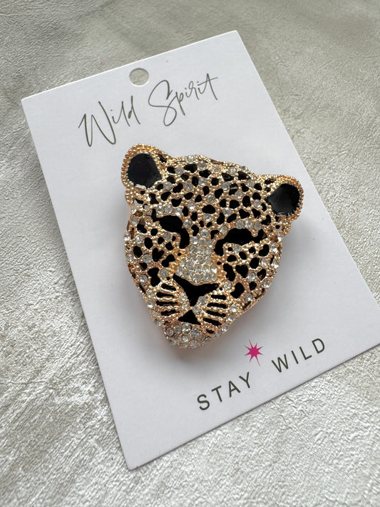 Big Gold Cheetah Head Brooch