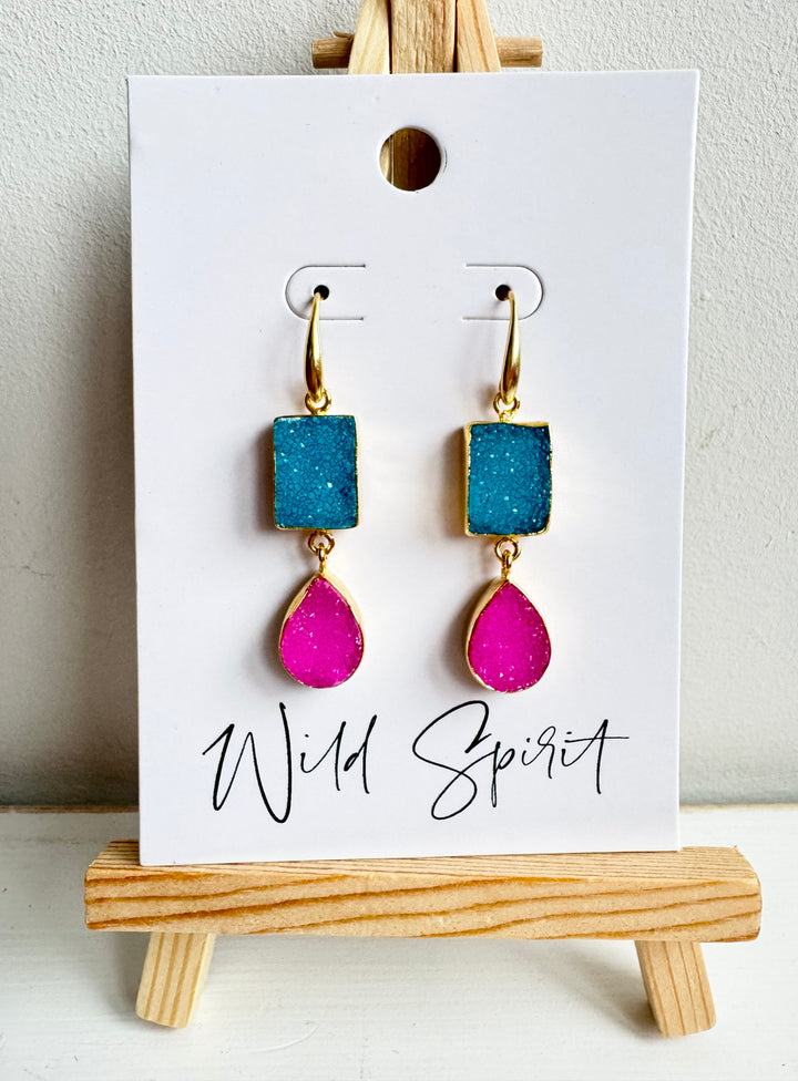 The Savana Blue & Pink Druzy Earrings