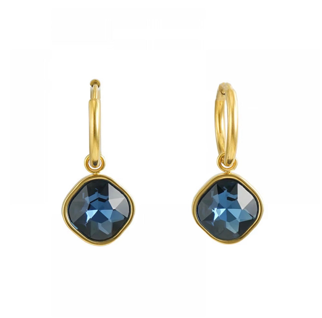 Blue Square Bling Earrings