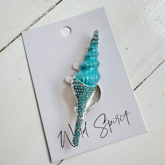 Blue Sparkle Conch Shell Brooch