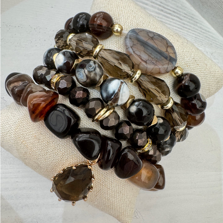 The Brown Agate Natural Stone Bracelet Stack