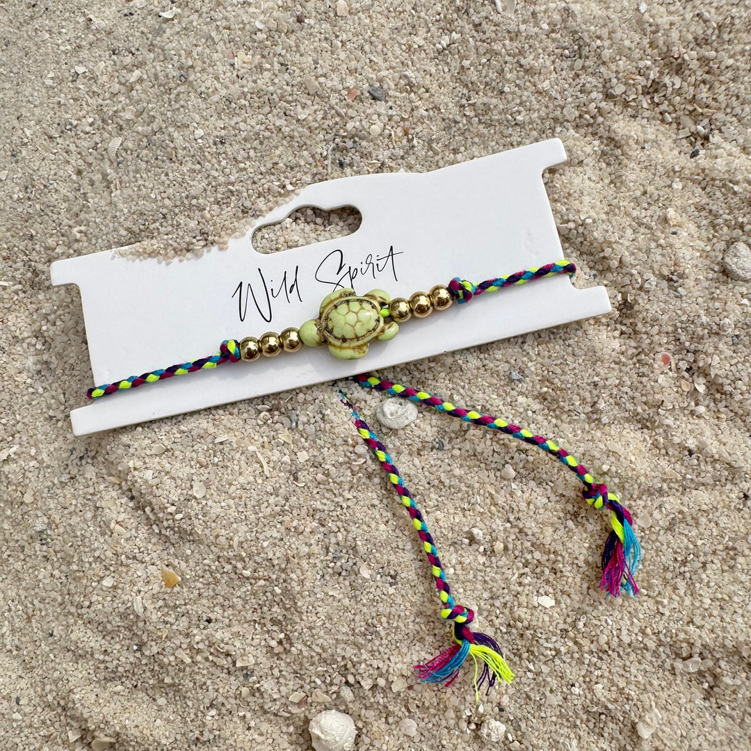 Turtle Charm Woven Bracelet / Anklet – Adjustable & Colourful (Mixed Pack of 8)